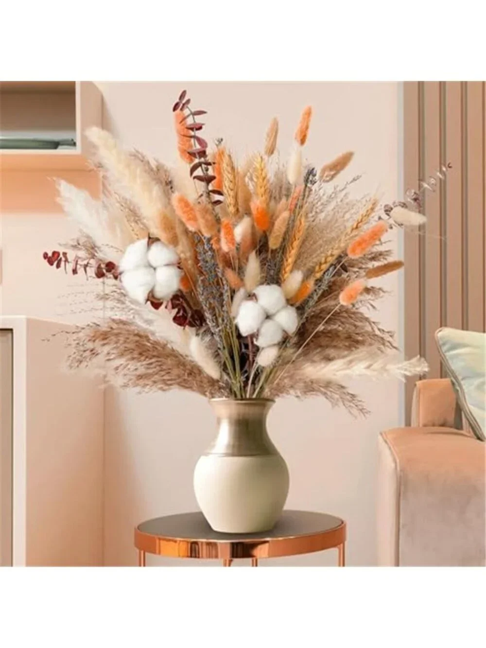 Fall Dried Flower Bouquet Boho Fall Decor with Pampas Grass, Cotton